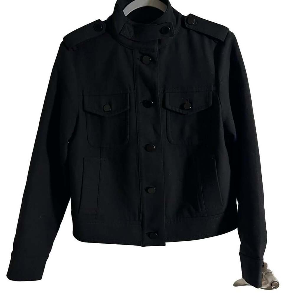 Ann Taylor Moto Bomber Jacket Size XS Black Military Utility